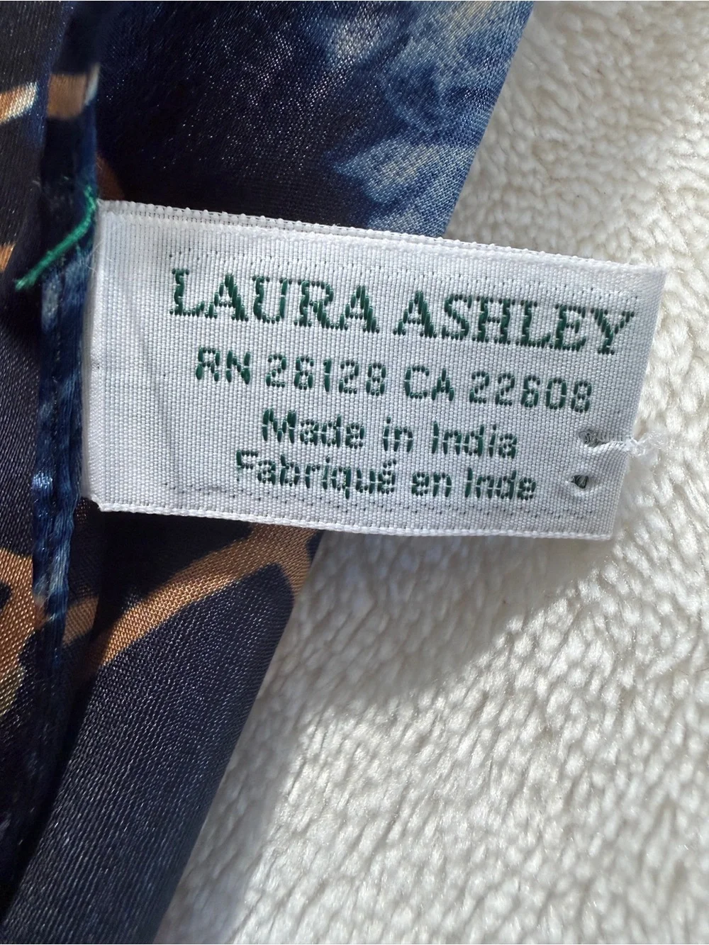 Laura Ashley Vintage Sheer Floral Plaid Scarf Navy Blue  12” x 64”